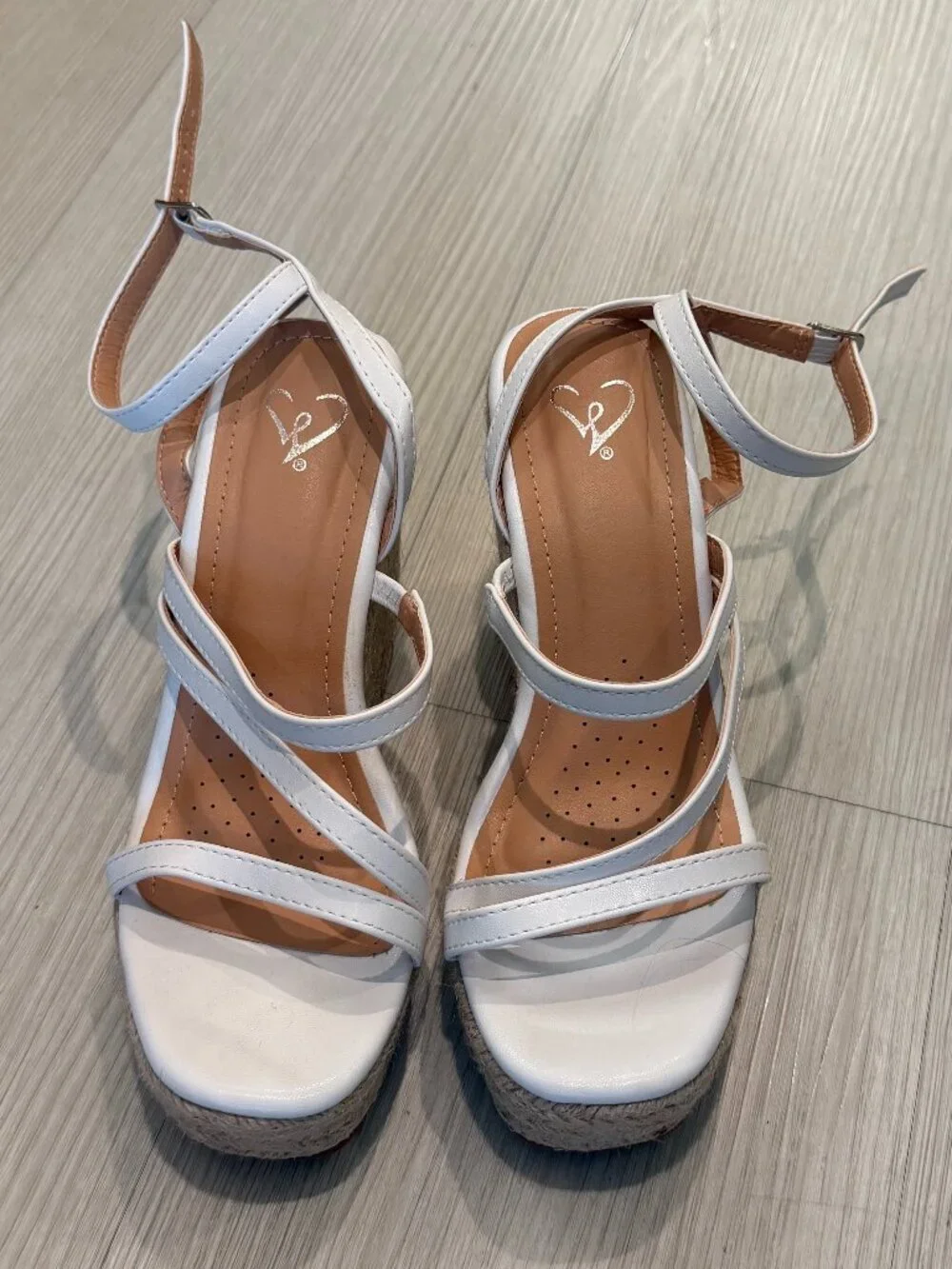 Windsor: White Strappy Espadrille Platform Wedge Sandals - Size 6